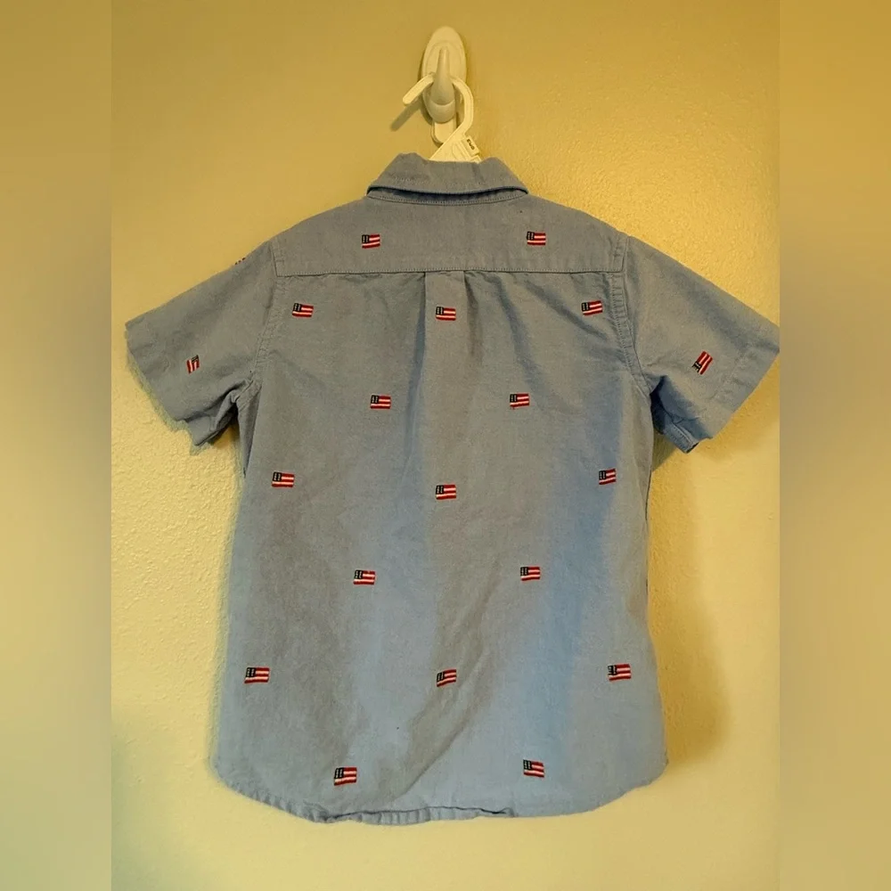 Janie & Jack American Flag Button Down Shirt Short Sleeve Embroidered Blue 5 - Picture 4 of 6